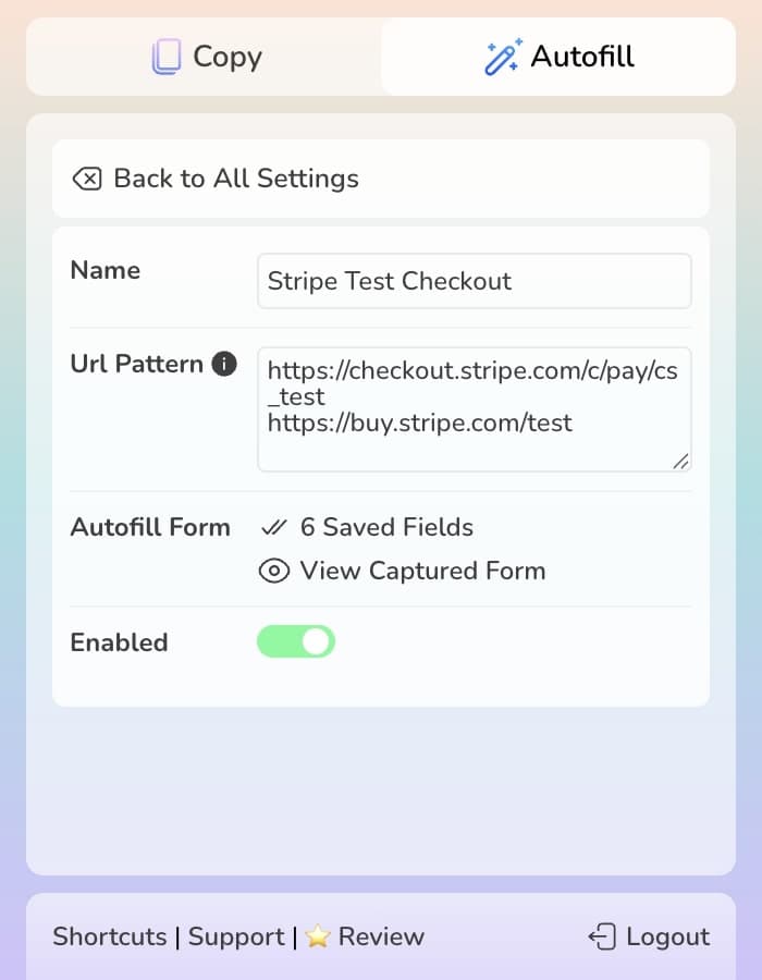 Screenshot of MultiField CopyCat - Autofill Setting Detail Panel
