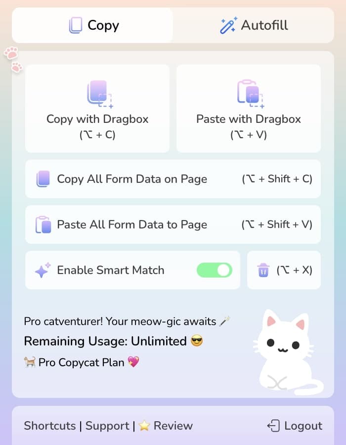 Screenshot of MultiField CopyCat - Copy Panel